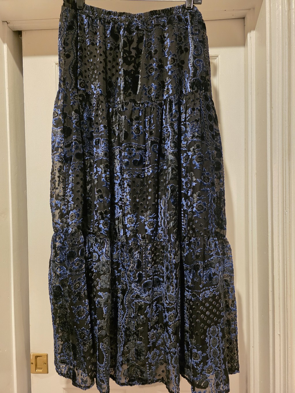 Nwt Double D Ranch Chisolm Trail Navy Velvet Burnout Skirt With Floral Motif Xl